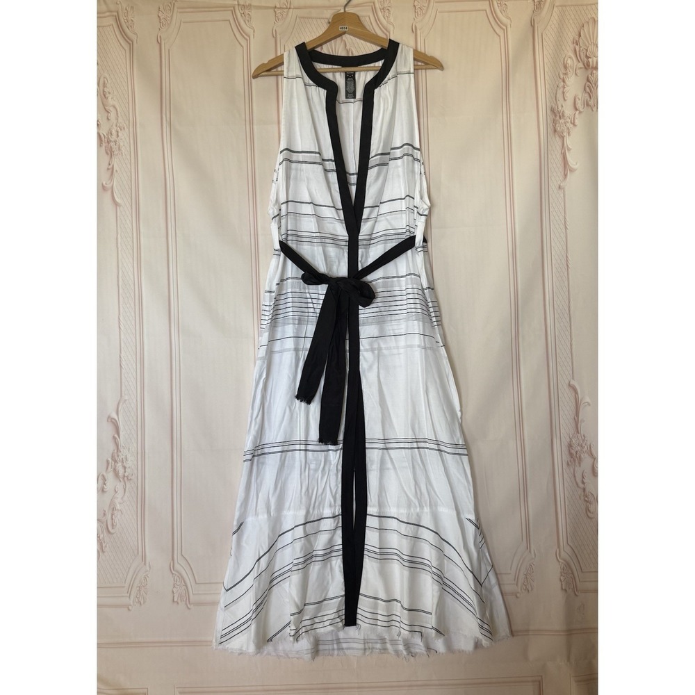 Proenza Schouler Striped Sleeveless Belted Maxi Dress Black&White Women's Size M